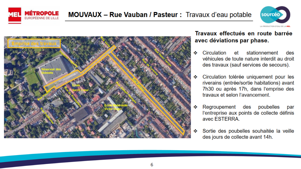 Phasage des travaux d'eau potable des rues Vauban / Pasteur