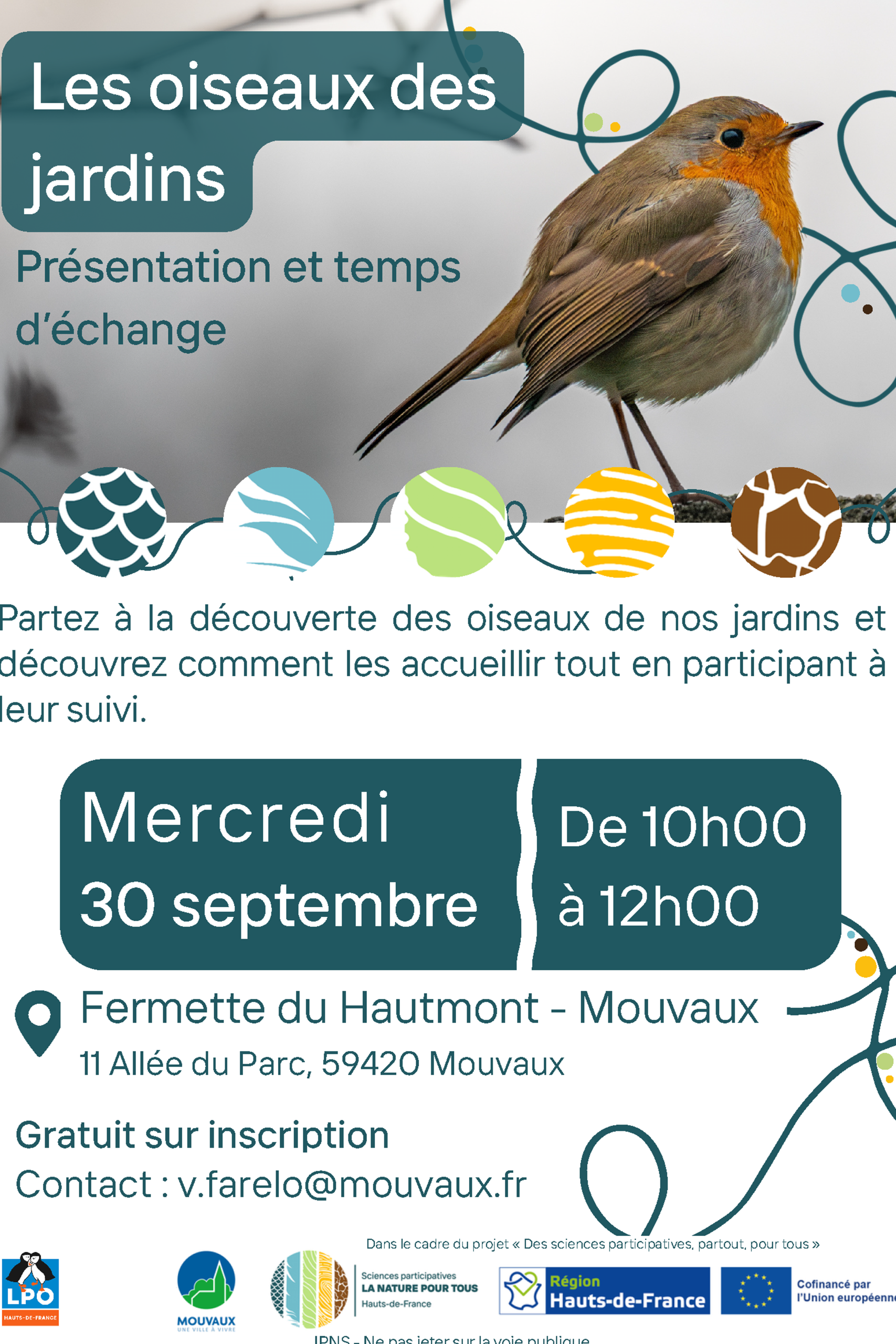 Les oiseaux des jardins, mercredi 30 septembre 2026 de 10h à 12h