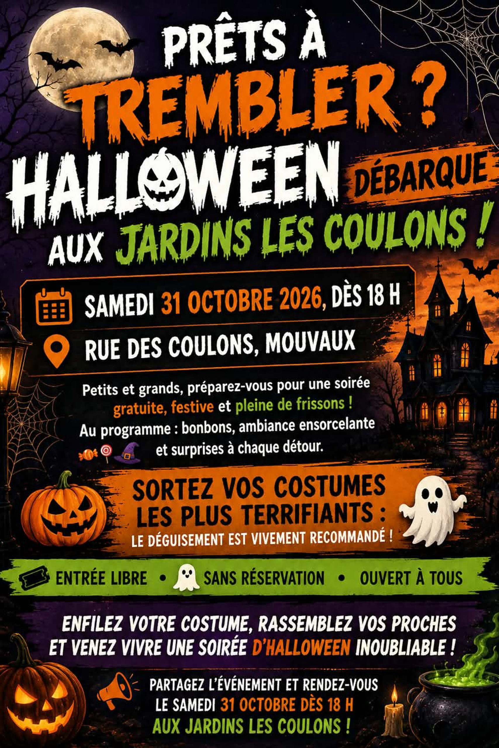 Soirée halloween aux jardins des Coulons de Mouvaux, samedi 31 octobre 2026 dès 18h