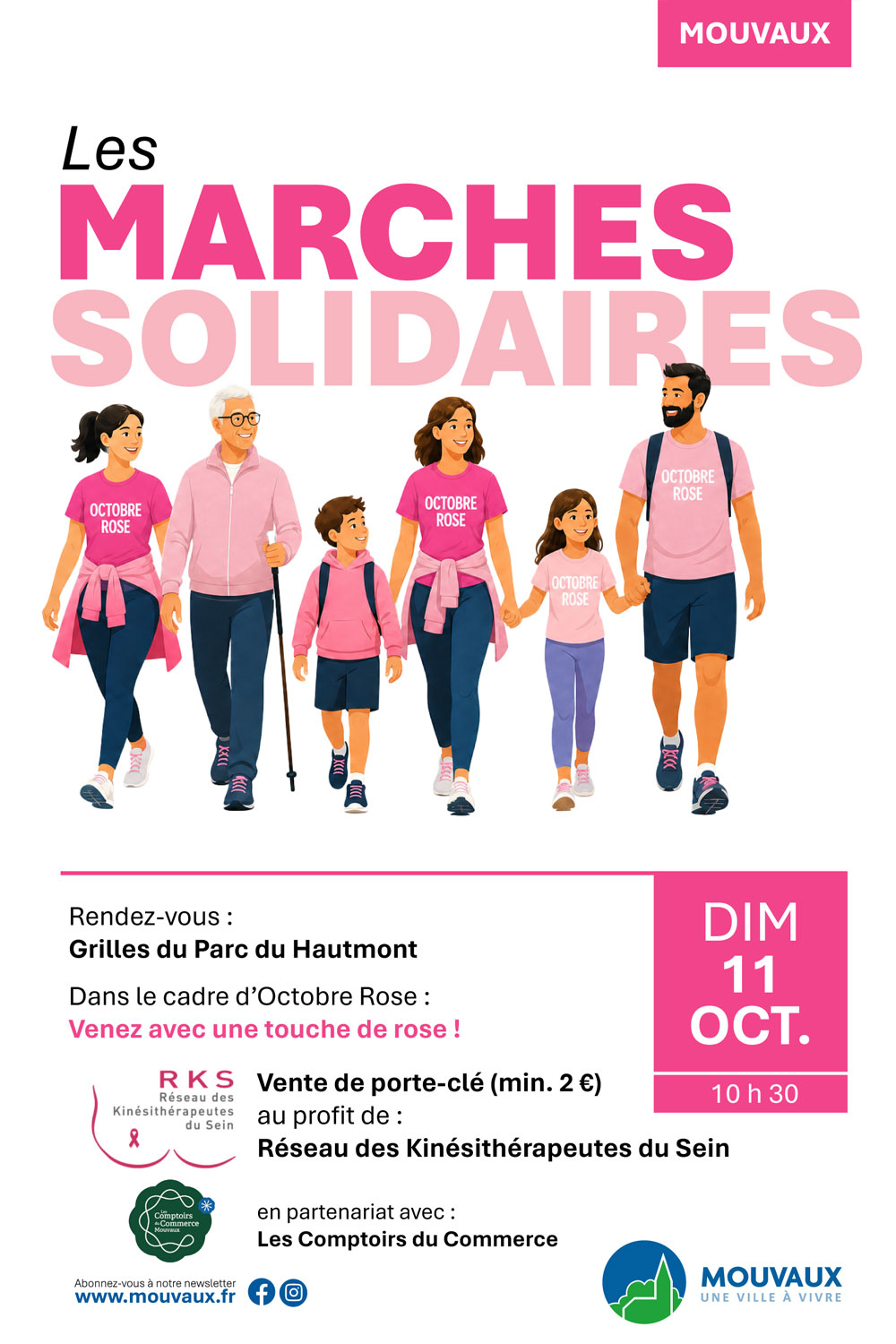 les marches solidaires à octobre rose, dimanche 11 octobre à 10h30, rendez-vous devant les grilles d'entrée du parc du Hautmont