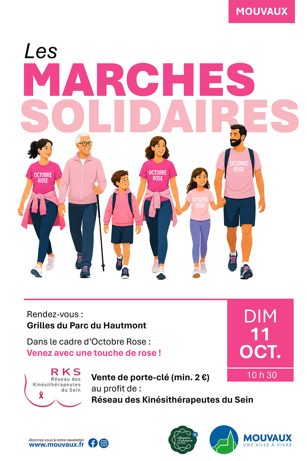les marches solidaires à octobre rose, dimanche 11 octobre à 10h30, rendez-vous devant les grilles d'entrée du parc du Hautmont