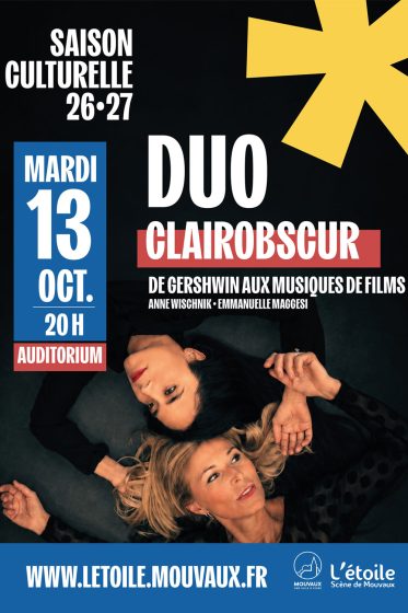 Duo Clairobscur, mardi 13/10 – 20H à l&rsquo;auditorium Maurice André