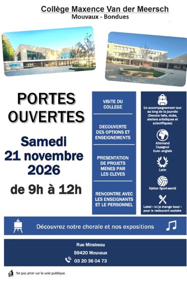 Portes ouvertes du collège Maxence Van der Meersch, samedi 21/11 de 9H à 12H